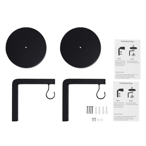 Domary 2 Pack Wall Mounted Plant With Light Shelf Forged Iron Hanging Flower Holder with Raised Edges Rust Proof Black for Indoor Outdoor Garden (2PCS)