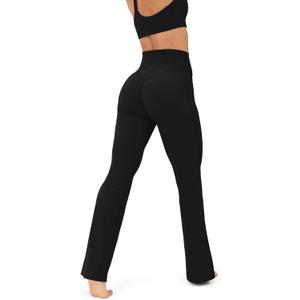 PAVOI ACTIVE High Waisted Flare Leggings for Women - Buttery Soft Bell Bottom Workout Flared Wide Leg Yoga Pants - FlexFlow (Small, Black)