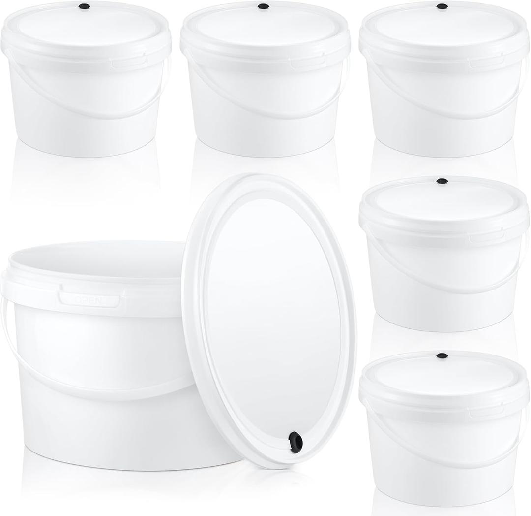 Hushee 6 Pcs 1 Gallon Round Fermentation Bucket with Lid - BPA Free Fermenting Bucket for Beer, Wine, Mead, Cider