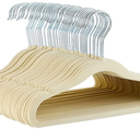 Amazon Basics Kids Velvet, Space Saving, Non-Slip Clothes Hangers for Infant and Toddler, Durable, 11.6 inches (for baby clothes), Pack of 50, Beige