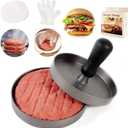 Hamburger Press Patty Maker with 100 Patty Papers, 20 PCS Plastic Gloves, 1 PCS Small Scraper Aluminum Non-Stick Burger Press Patty Maker Mold, 4.5 in Diameter