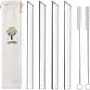 ALINK Reusable Glass Boba Straws, 14mm Extra Wide Clear Smoothie Straws for Bubble Tea, Pack of 4 with 1 Case and 2 Brush