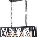 Industrial Black Kitchen Island Light, 4-Light Cage Dining Room Chandeliers Farmhouse Ceiling Hanging Pendant Lighting for Kitchen Pool Table Living Room
