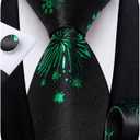 DiBanGu Christmas Ties for Men Festival Mens Holiday Tie and Pocket Square Set Santa Xmas Party Vacation Necktie (Black and Green)