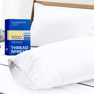 THREAD SPREAD 100% Egyptian Cotton Pillow Cases King - 1000 Thread Count White King Pillow Cases Set of 2, Soft Cooling & Breathable Extra Long Staple Sateen Weave Cotton Pillowcases for King Pillows (King Pillowcases, Bright White)