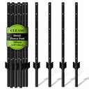 10 Pack Metal Fence Posts, 3ft Heavy Duty U-Post, Black Garden Stakes, No-Dig Post Anchors for Wire Fences, Temporary Fencing, Electric Fence, and Corner Support