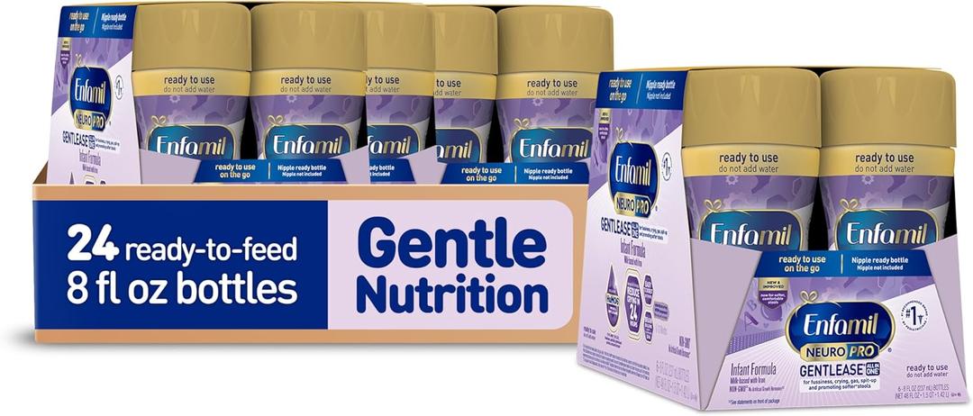 Enfamil NeuroPro Gentlease Ready-to-Feed with Smaller Proteins for Easy Digestion,Brain Supporting DHA, HuMO6* Blend, Baby Formula for easing Fussiness, Gas, Spit-up in 24hrs, 8 Fl Oz (6 ct), 4 Pack (EXP 11/01/26)