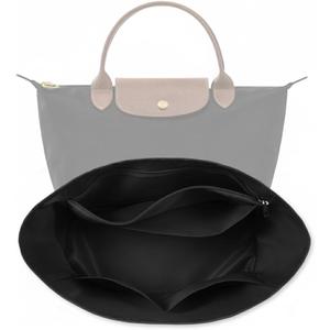 Waterproof Premium Nylon Purse Organizer Insert for Longchamp Le Pliage Tote Bag (Black, Small)