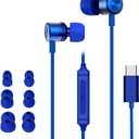 MORMOQUE USB C Headphones for iPhone 15 16 17,for Samsung S20-S23 A53 A54 Type C Wired Earbuds,Built-in Microphone Hi-Fi Bass Earphones,4.9ft Long Cord Magnetic in-Ear Ear Buds with 6 Ear Tips(Blue)