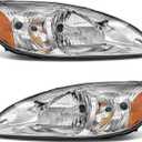 2 x Headlight Compatible with Ford Taurus 2000 2001 2002 2003 2004 2005 2006 2007 Chrome Housing Amber Reflector Replacement Pair Driver & Passenger Side FO2502169/FO2503169（W/O Bulbs）