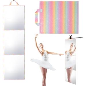 Foldable Full Length Mirror 2-in-1 Wall-Mounted or Tabletop Mirror, Portable Travel Mirror with Handle for Dance Home Bedroom Wardrobe Stage Makeup Checks Camping Outdoor Use (47" x 12.5", Tri-Fold)