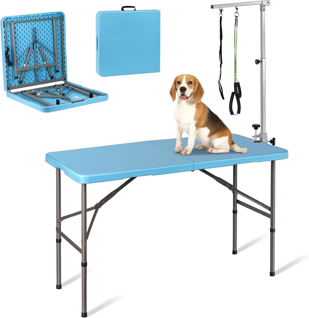 Large Dog Grooming Table for Large Dogs 46" Pet Grooming Table Foldable Pet Station at Home Pet Bathing Station with Adjustable Height Portable Drying Table with Arm Noose for Dogs Cats