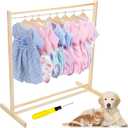 Estune Dog Garment Rack with 12 Wood Pet Clothes Hanger Wooden Dog Dress up Storage Small Closet Pet Clothes Organizer Accessories for Doll Cat and Puppy(Medium)