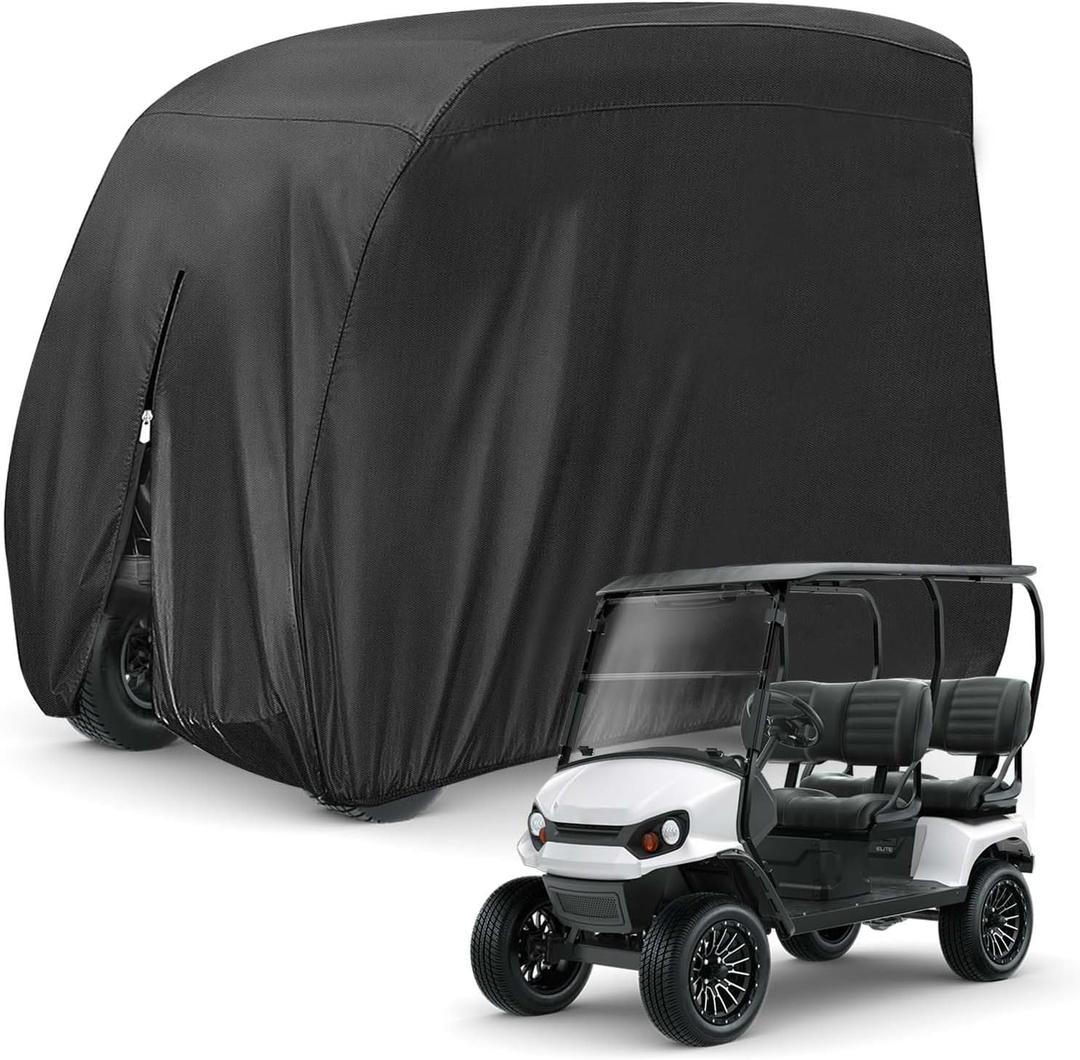 4 Passenger 420D Waterproof Golf Cart Cover fits EZ GO Club Car Yamaha, Sunproof Dustproof (112 Inch, Black)