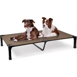 Heeyoo Elevated Dog Bed, Cooling Raised Pet Cot with Chew Proof Washable Breathable Mesh and Metal Frame, Portable Dog Cot Bed with No-Slip Feet for Outdoor or Indoor Use (60"L x 36"W x 9.3"H, Brown)