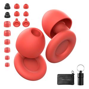 Ear Plugs for Sleeping Noise Reduction Reuseable, Concerts, Focus, Travel, Work, High Fidelity  7 Pairs Eartips  Flexible Soft  Touch  NRR of 24 and 27 dB Noise Cancelling (Red)