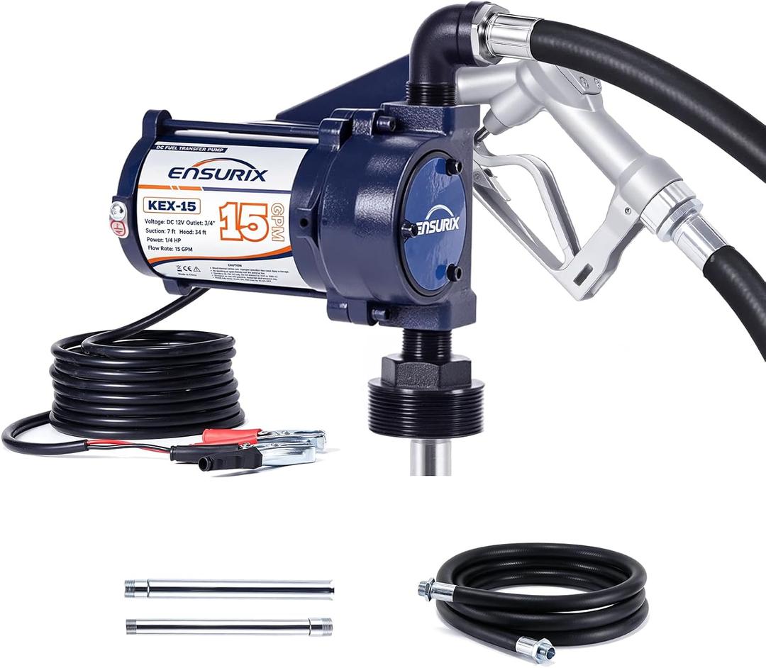 12V Fuel Transfer Pump 15 GPM Transfer Tank Pump with Manual Nozzle & Hose
Diesel Transfer Pump 12 Volt Electric Gasoline Transfer Pump Kit for Fuel Tank, Gasoline, Diesel, Kerosene