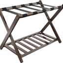 Luggage Rack for Guest Room, Folding Suitcase Stand with Storage Shelf, 5 Nylon Straps, Foldable for Easy Storage, Bamboo Stand Holder Storage Shelf for Bedroom, Living Room, Hotel Essentials,Brown (1 Pack, Walnut)