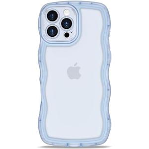 Anuck for iPhone 16 Pro Case Wavy Edge Clear Back Design, Anti-Slip Grip Cute Wave Curly Frame Shape Shockproof Soft TPU & Hard Bumper Protective Phone Case Cover for Women Girls, Clear Blue, Pack of 10