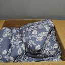 BLOOMHAVEN Queen Comforter Set -7 Pieces Floral Oxford Blue Comforter Set for All Seasons, Bed in a Bag Queen with Botanical Flowers Comforter, Sheets, Pillowcases & Shams, Oxford Blue, Queen