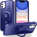 Magnetic Compatible with iPhone 11 Case with Stand [Military Grade Drop Tested][Compatible with Magnet] Ring Translucent Slim Hard Back Soft Edge, Blue