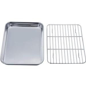 TeamFar Toaster Oven Tray and Rack Set, 9.3 x 7 x 1, Stainless Steel Toaster Oven Pan Broiler Pan, Non Toxic & Healthy, Easy Clean & Dishwasher Safe