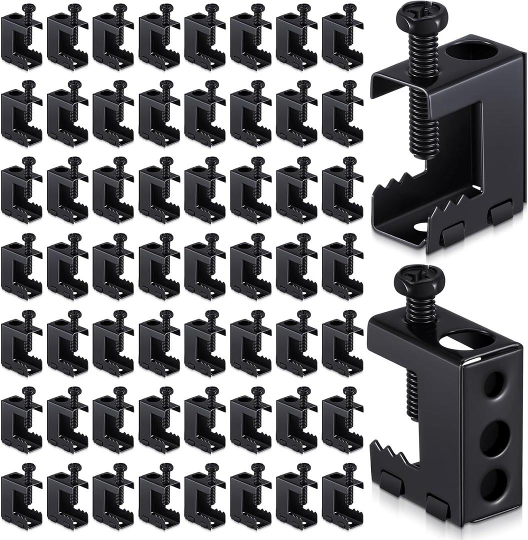 Tandefio 50 Pcs 1/4"-20 Spring Steel Beam Clamps Metal Beam Hangers Bolt on Clamp for Installation on Beams 1/4" and 3/8" Threaded Rod, S Hooks Bridle Rings for Pipe Cable Woodworking Tool (Black)