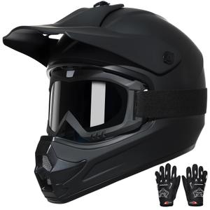 TRIANGLE Youth Kids Dirt Bike Helmet DOT Approved, Full Face Motocross Set (Black, L)