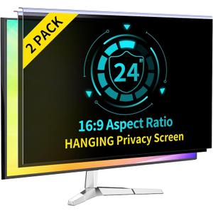 2-Pack 24 Inch Computer Privacy Screen Filter for 16:9 Monitor, Anti-Blue Light, Anti-UV,Blue Light Blocking Removable Privacy Protector Shield Fits 23.6", 23.8", 24" Monitors