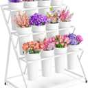 VGMiu Flower Display Stand with 12 Buckets, White Flower Cart with Wheels 3 Layers Metal Flower Bar Stand Moving Flower Stand Florist Bouquet Shelf for Weddings Party Ceremony Indoor Outdoor Garden