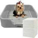 Indoor Dog Potty Tray with Protection Wall Every Side for No Leak, Spill, Accident - Keep Paws Dry and Floors Clean (Tray+Pad, Grey)
