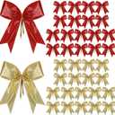 Cindeer 36 Pieces Glitter Christmas Bow Tie Christmas Tree Decorations 6.3 x 5.5 Inch Xmas Decor Wreath Ornaments for Garland Gift Party Decoration(Red, Gold)