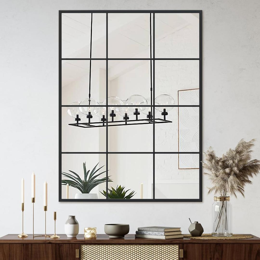 Suidia Wall Mirror, 24" x 36" Window Decorative Mirrors, Metal Framed Wall Decor Wall-Mounted Mirrors for Bedroom, Living Room, Entryway, Black