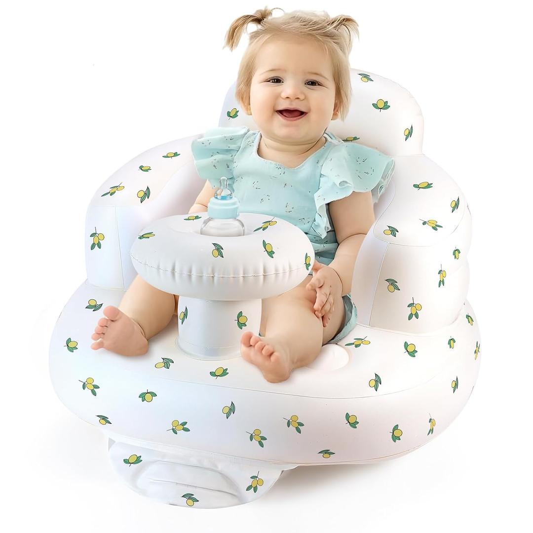 Inflatable Baby Seat for Babies 4-36 Months, Tooktro Blow Up Floor Chair with Built-in Air Pump for Sitting Support, Perfect for Summer and Beach Travel, Inflatable Baby Chair (Olive)