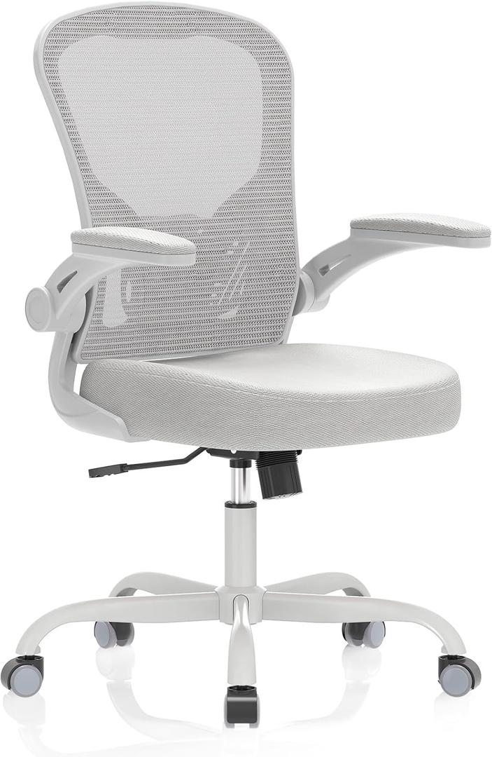 Office Chair, Ergonomic Desk Chairs 330LBS Capacity High Back Mesh Computer Chair with Flip-up Armrests, Comfy Work with Adjustable Lumbar Support, Rolling Swivel Executive Task (One Size, Light Grey)