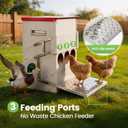 25LB Automatic Chicken Feeder No Waste Metal Gravity Poultry Feeder Treadle Feeder 3 Feeding Ports with Lid, Weatherproof Galvanized Chicken Food Dispenser for Ducks, Goose, Turkey