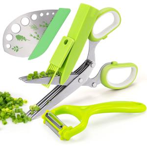 VIBIRIT Herb Scissor, Leaf Stripper, Stainless Steel 5 Blade Kitchen Scissors,Peelers for Kitchen,for Chopping Chive, Vegetables, Salad,Collard Greens, Parsley, Rosemary As Christmas gifts