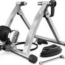 Sportneer Bike Trainer - Magnetic Stationary Bike Stand for 26-28" & 700C Wheels - Adjustable 6 Level Resistance Bike Trainer Stand for Indoor Riding with Quick Release Lever & Front Wheel Riser Block (Silver)