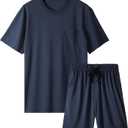 BAMBOO COOL Mens Pajama Set Sleepwear Pjs Lightweight Short Sleeve Shirts Soft Breathable Fresh Sleep Sets with Pockets 2XL