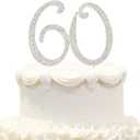 Bling Crystal Rhinestone 60 Birthday Cake Topper - Best Keepsake | 60th Party Decorations Silver