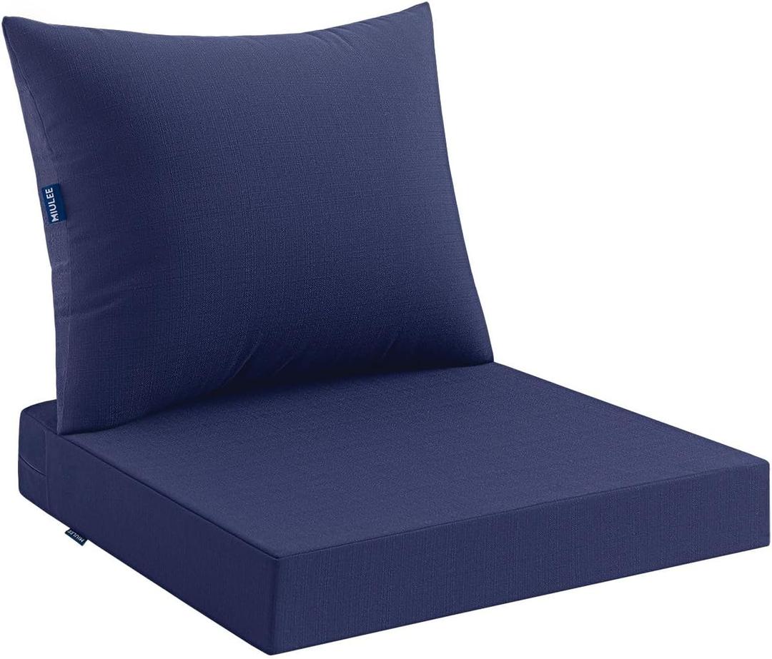 MIULEE Navy Outdoor Seat Cushion 24x24 Inch Set of 4 Waterproof Cushions | 3 Year Fade Resistant, Deep Seat and Back Cushion for Patio Furniture Chair Sofa Couch, Handle and Adjustable Straps