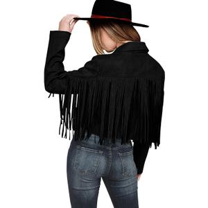 PRETTYGARDEN Women's Fringe Faux Suede Leather Jackets Fall Fashion 2025 Tassel Motorcycle Cropped Coats (Black), XL