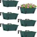 ETELI 6 Pack Deck Railing Planter Boxes with Adjustable Metal Hanging Brackets, Indoor Outdoor Hanging Window Boxes Planters with Drainage Tray for Patio, Lawn, Green & Black