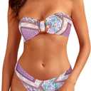 ZAFUL Women's Bandeau Bikini Sets Buckle Strapless Lace Up High Cut 2 Piece Swimsuit Solid Bathing Suit (Large, 0-paisley Print)