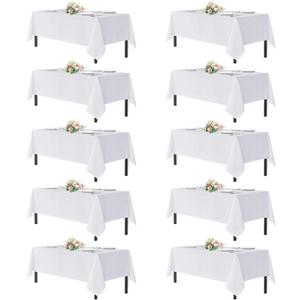 sancua White Table Cloths Rectangle, 10 Pack Tablecoths Rectangular for 6 Foot Tables - Washable Polyester Fabric Table Cover for Wedding, Birthday Party, Banquet Reception, 54x108 Inch