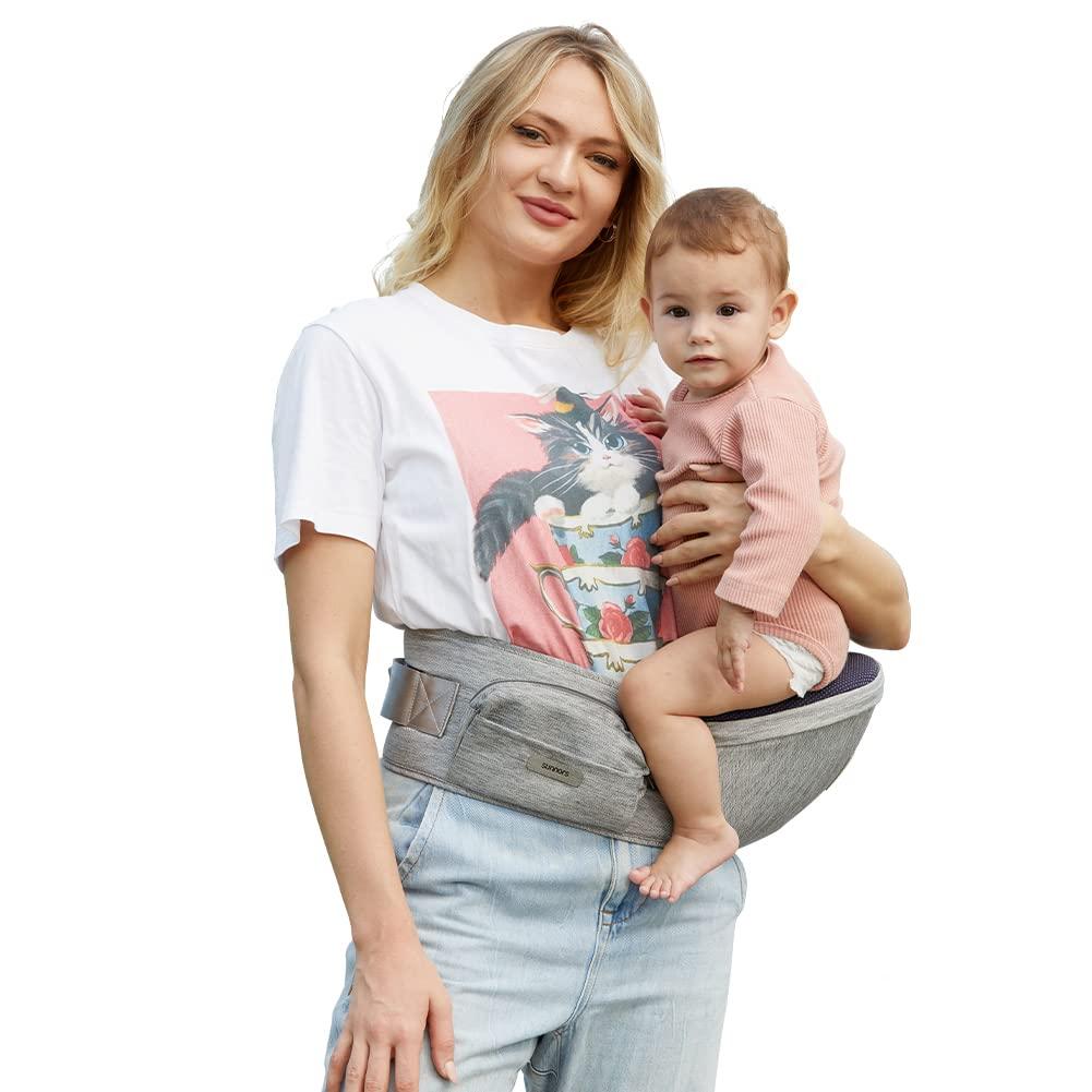 Baby Carrier Hip Seat with Adjustable Strap and Pocket, Ergonomic Hip Holder for Newborns & Toddlers (Light Grey)