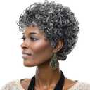 150% Density Short Black And Gray Wigs For Women Grey Curly Wig Salt And Pepper Curly Bob Curly Glueless Wig Short Hair Afro Wigs Glueless Wigs Human Hair Pre Plucked Pre Cut No Knots And No Hair Loss