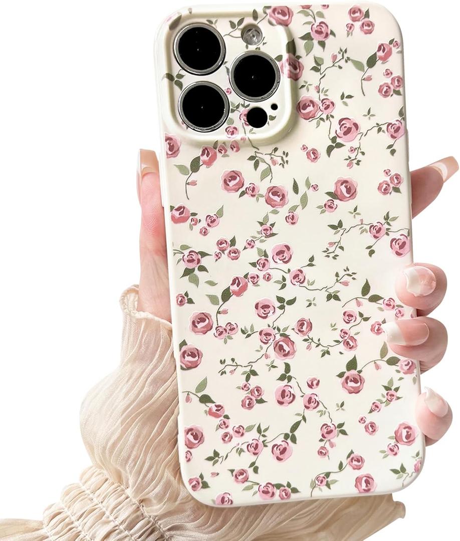 2 x NITITOP Compatible with iPhone 16 Pro Max Case Cute Flower Women Girls Floral Rose Design Vintage Shockproof Soft Girly Slim TPU Fashion Protective Phone Cover - Pink