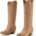 Rollda Cowboy Boots for Women Cowgirl Boots Embroidered Knee-High Western Boots Pointy Toe with Chunky Heel, Size 7