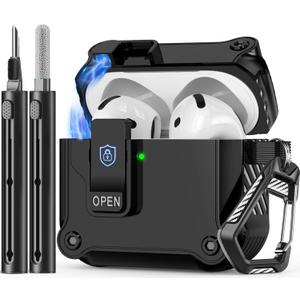 Inesore Compatible with AirPods 4th Generation Case, With Cleaner Kit, Automatic Snap Switch Secure for New Airpods 4 Charging Cover [with Active Noise Cancellation] (2024)-Black